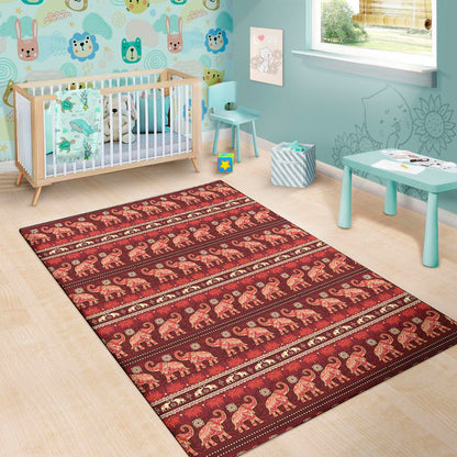 Red Indian Elephant Pattern Print Area Rug