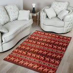 Red Indian Elephant Pattern Print Area Rug