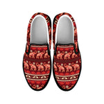 Red Indian Elephant Pattern Print Black Slip On Shoes