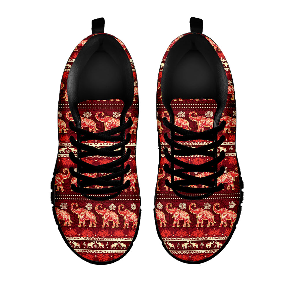 Red Indian Elephant Pattern Print Black Sneakers