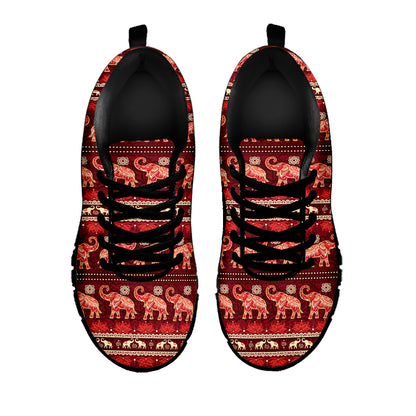 Red Indian Elephant Pattern Print Black Sneakers