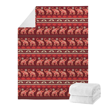 Red Indian Elephant Pattern Print Blanket