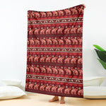 Red Indian Elephant Pattern Print Blanket