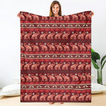 Red Indian Elephant Pattern Print Blanket