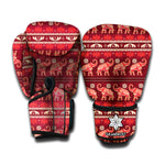 Red Indian Elephant Pattern Print Boxing Gloves
