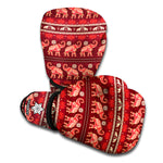 Red Indian Elephant Pattern Print Boxing Gloves