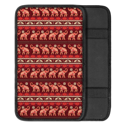 Red Indian Elephant Pattern Print Car Center Console Cover