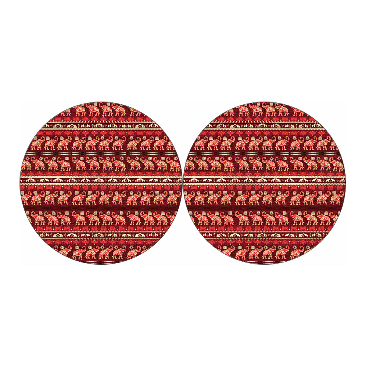 Red Indian Elephant Pattern Print Car Coasters