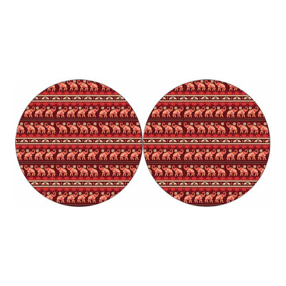 Red Indian Elephant Pattern Print Car Coasters