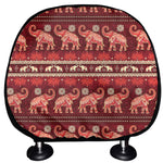 Red Indian Elephant Pattern Print Car Headrest Covers