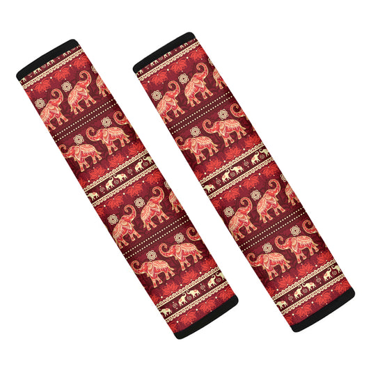 Red Indian Elephant Pattern Print Car Seat Belt Covers