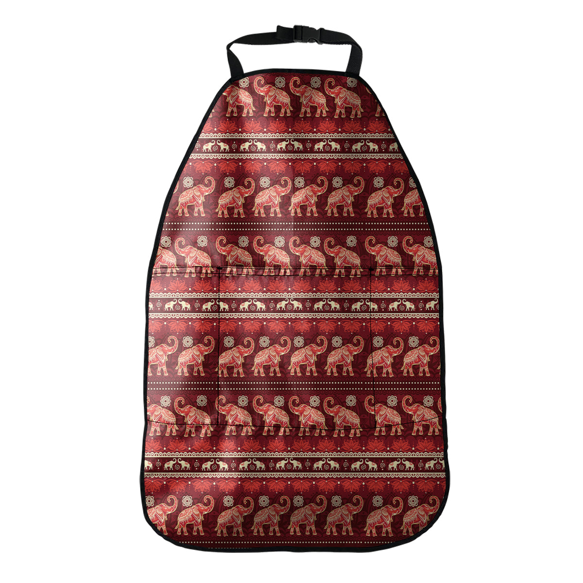 Red Indian Elephant Pattern Print Car Seat Organizers