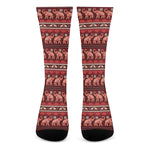 Red Indian Elephant Pattern Print Crew Socks
