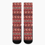 Red Indian Elephant Pattern Print Crew Socks