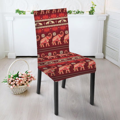 Red Indian Elephant Pattern Print Dining Chair Slipcover
