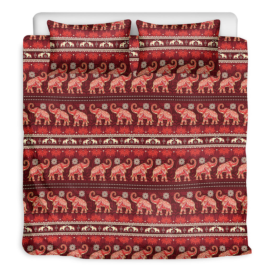 Red Indian Elephant Pattern Print Duvet Cover Bedding Set