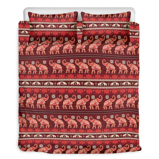 Red Indian Elephant Pattern Print Duvet Cover Bedding Set