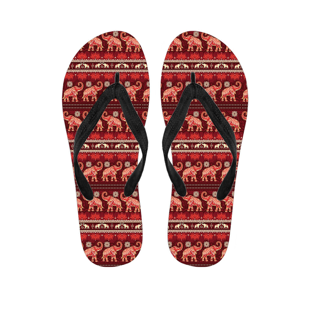 Red Indian Elephant Pattern Print Flip Flops