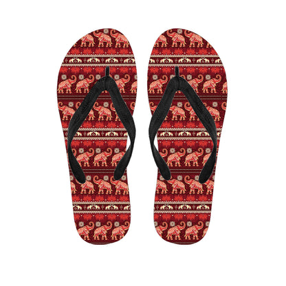Red Indian Elephant Pattern Print Flip Flops