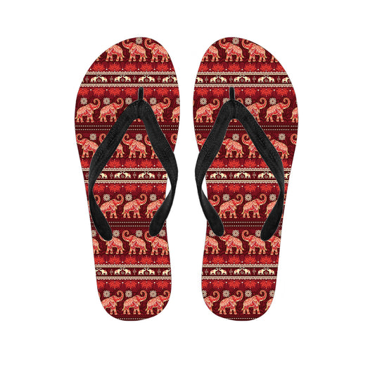 Red Indian Elephant Pattern Print Flip Flops