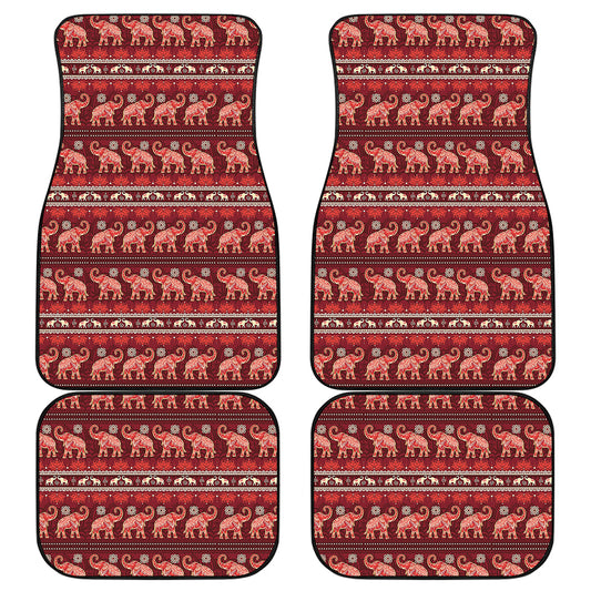 Red Indian Elephant Pattern Print Front and Back Car Floor Mats