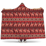 Red Indian Elephant Pattern Print Hooded Blanket