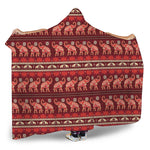 Red Indian Elephant Pattern Print Hooded Blanket