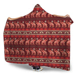 Red Indian Elephant Pattern Print Hooded Blanket