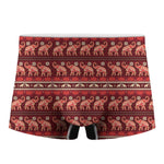 Red Indian Elephant Pattern Print Men's Boxer Briefs