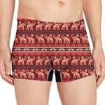 Red Indian Elephant Pattern Print Men's Boxer Briefs