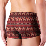 Red Indian Elephant Pattern Print Men's Boxer Briefs
