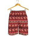 Red Indian Elephant Pattern Print Men's Shorts