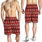 Red Indian Elephant Pattern Print Men's Shorts