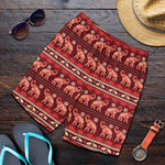 Red Indian Elephant Pattern Print Men's Shorts