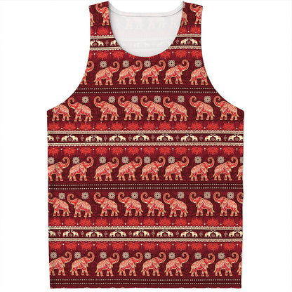 Red Indian Elephant Pattern Print Men's Tank Top