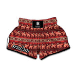 Red Indian Elephant Pattern Print Muay Thai Boxing Shorts