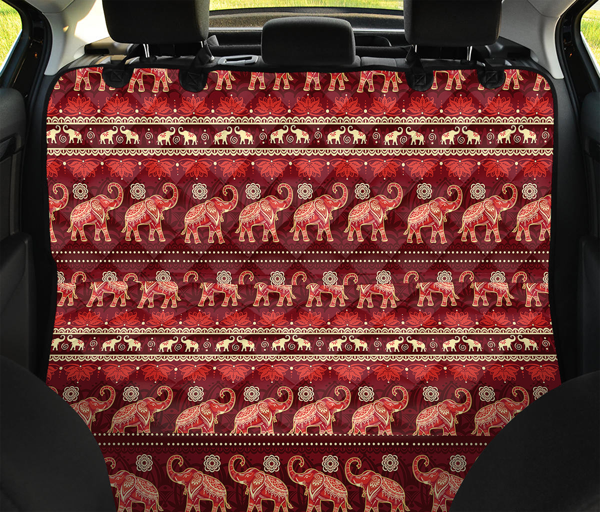Red Indian Elephant Pattern Print Pet Car Back Seat Cover