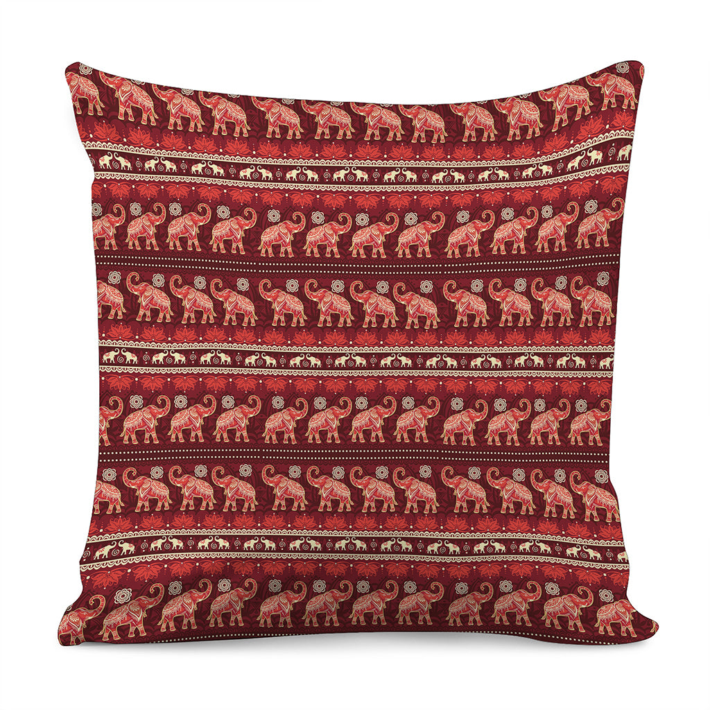 Red Indian Elephant Pattern Print Pillow Cover