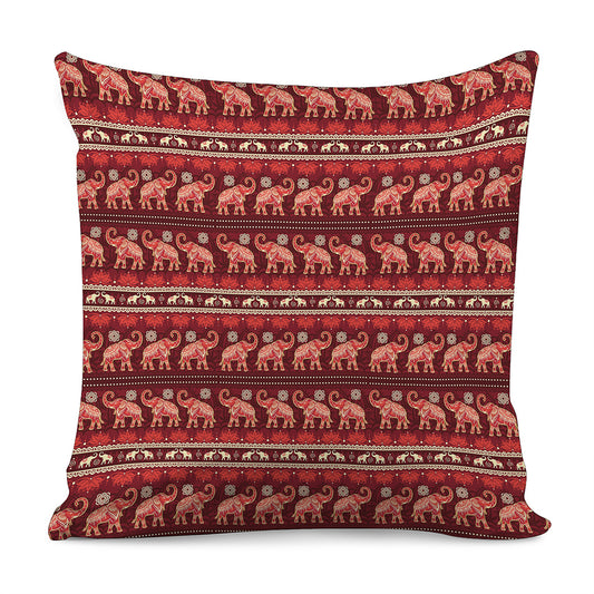 Red Indian Elephant Pattern Print Pillow Cover
