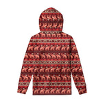 Red Indian Elephant Pattern Print Pullover Hoodie