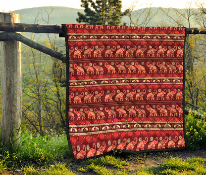 Red Indian Elephant Pattern Print Quilt