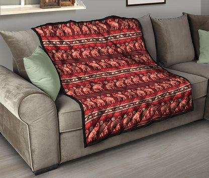 Red Indian Elephant Pattern Print Quilt