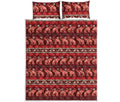 Red Indian Elephant Pattern Print Quilt Bed Set