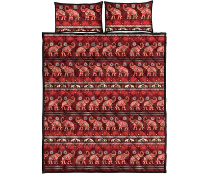 Red Indian Elephant Pattern Print Quilt Bed Set