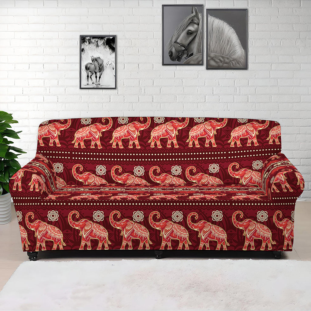Red Indian Elephant Pattern Print Sofa Cover