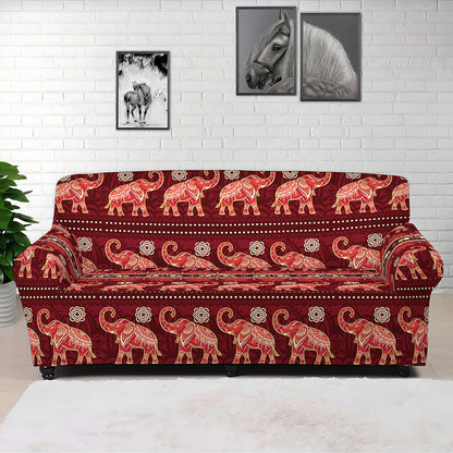Red Indian Elephant Pattern Print Sofa Cover