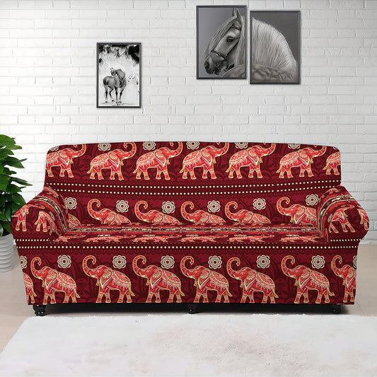 Red Indian Elephant Pattern Print Sofa Cover