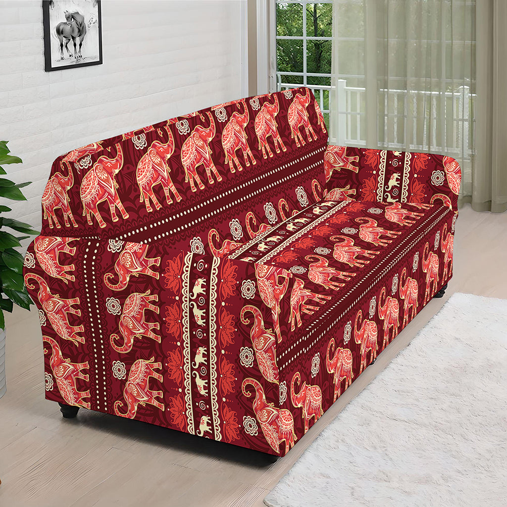 Red Indian Elephant Pattern Print Sofa Cover