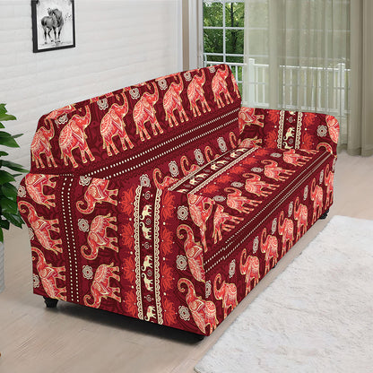 Red Indian Elephant Pattern Print Sofa Cover