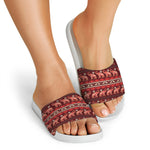 Red Indian Elephant Pattern Print White Slide Sandals